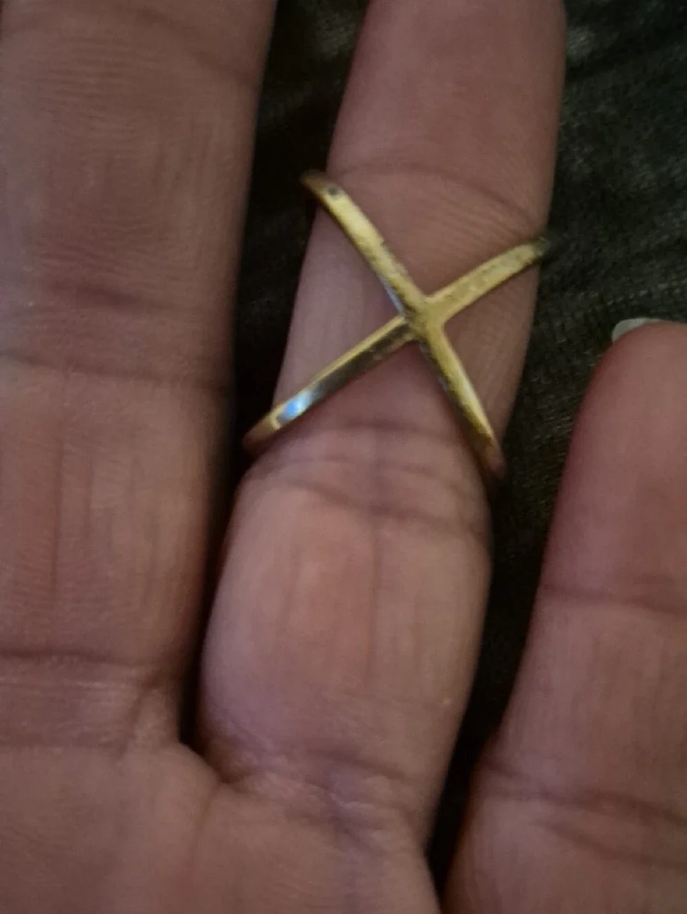 Delicate X-Crossover Crystal Ring in Gold-over Lay
